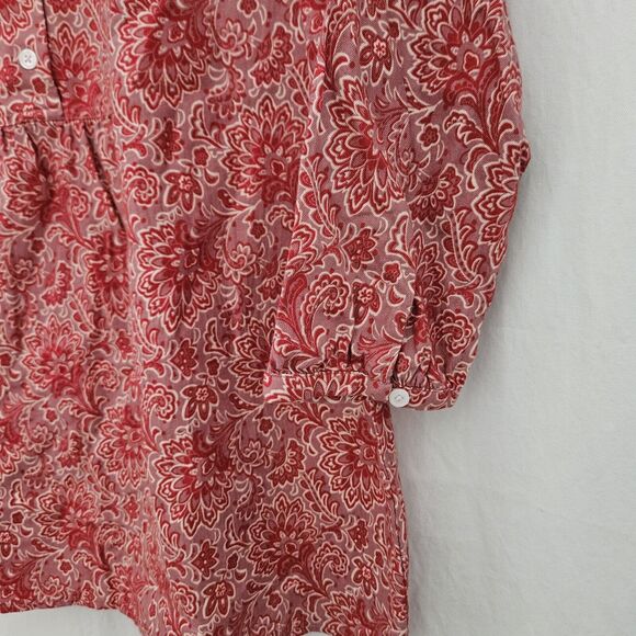 Lands' End Tunic Womens Sz Medium 3/4 Slv Brushed Twill Red Pink Paisley 511833 - Picture 3 of 9